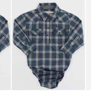 CODY JAMES INFANT BOYS' PLAID PRINT LONG SLEEVE WESTERN SNAP ONESIE